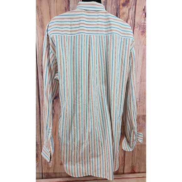 Mens Cinch XL Long Sleeve Button-Up Shirt Striped Orange & Blue 100% Cotton - Picture 2 of 7